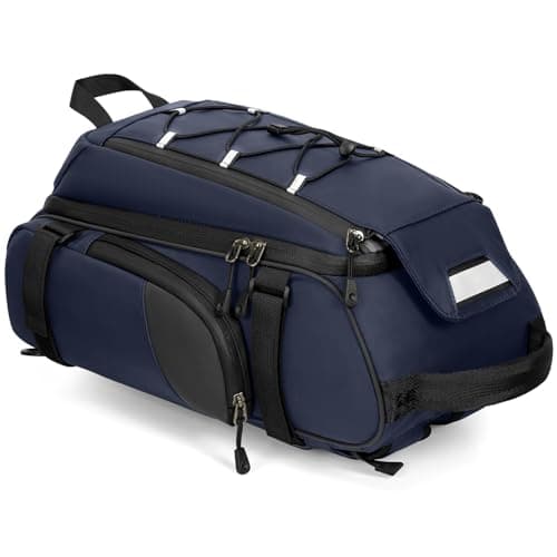 RAINSMORE Bike Bags for Bicycle Rear Rack 15L Waterproof Bike Ebike Trunk Pannier Saddle Bag with Rain Cover Bike Accessories Backpack Shoulder Bag for Commuter Travel Outdoor, Blue