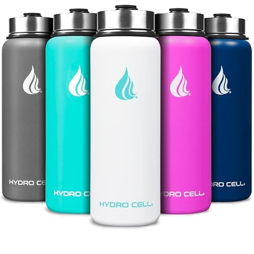 HYDRO CELL Stainless Steel Insulated Water Bottle with Straw - For Cold & Hot Drinks - Metal Vacuum Flask with Screw Cap and Modern Leakproof Sport Thermos for Adults (White 40oz)