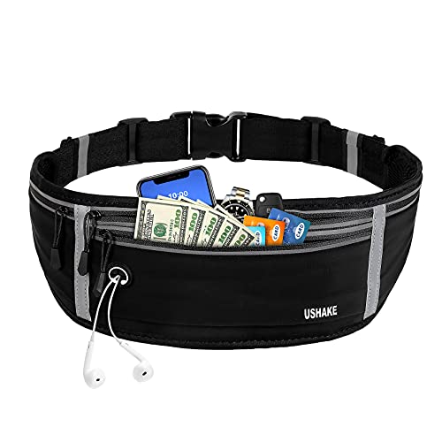 USHAKE Slim Running Belt, Workout Fanny Pack for Men Women,Exercise Waist Pack for Apple iPhone Holder, Runner Belt for Running Walking Cycling Camping Gym