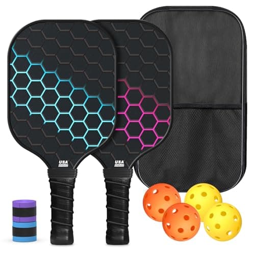 Pickleball Paddles, USAPA Approved Fiberglass Surface Pickleball Set with Pickleball Rackets,16mm Thick Paddle with Pickleball Bag Large Sweet Spot