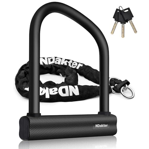 NDakter Bike Locks Heavy Duty Anti Theft 18mm Thick, Motorcycle U Lock with 4FT x 6mm Security Chain, 3Keys Large U-Shape Electric Bicycle Wheel Lock for Ebike, Escooter, Fat-Tire Dirt-Bike, Tricycle