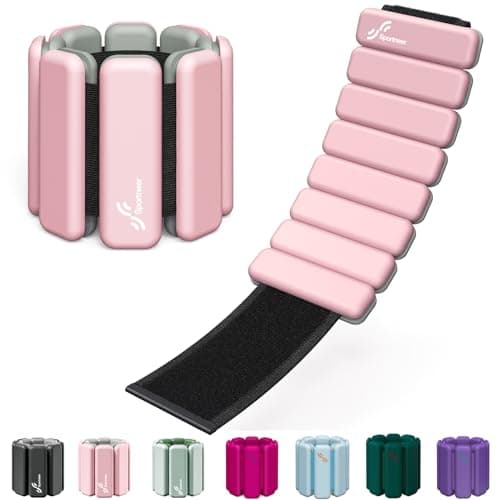 Sportneer Wrist & Ankle Weights for Women Men - 1 Pair (1 lb/2 lb Each) | Adjustable Weighted Bracelet Silicone Bangles for Yoga, Dance, Pilates, Cardio, Aerobics, Gym, Pool Exercises and Jogging (Pink Peony, 2 LBS x 2)