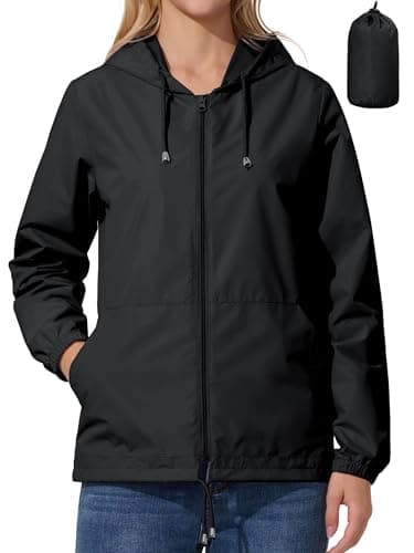 UIQUR Womens Rain Jacket Lightweight Windbreaker Waterproof Raincoat Cycling Running Hiking Gear Hood Packable Black S