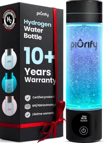 PIURIFY Hydrogen Water Bottle Generator | Up to 6300+ PPB in 3 Cycles | Molecular Hydrogen with SPE/PEM Technology | Certified H2 Generator | Rechargeable | Extended Warranty | 10 oz (Black)