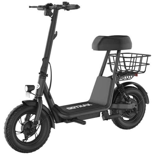 Gotrax A5 Electric Scooter w/Seat for Adults, 12" Pneumatic Tire, Max 15.5 Miles&15.5 Mph Power by 400W Motor, Dual Rear Shock Absorber&Dual Brake, Comfortable Wider Seat&Carry Basket& Hook, Black
