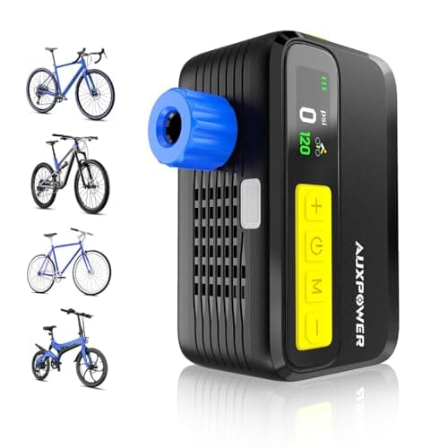 Auxpower New Electric Bike Pump-Mini Portable Bike Tire Pump with Gauge, 120PSI Portable Bicycle Pump Fast Inflation, High-Performance Air Pump for Bike Tires and Balls (Presta & Schrader)