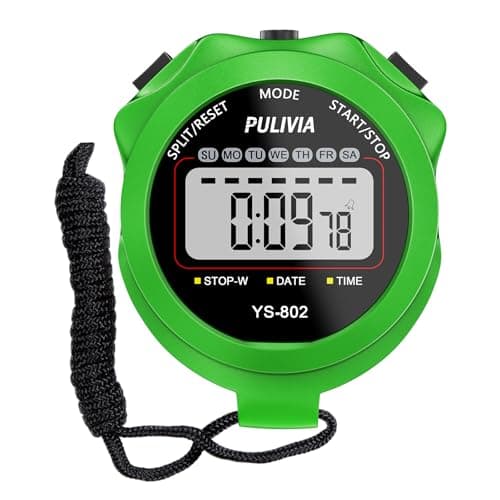 PULIVIA Sports Stopwatch Timer, Single Lap Split Digital Stop Watch for Sports Kids Coaches Swimming Running, Green