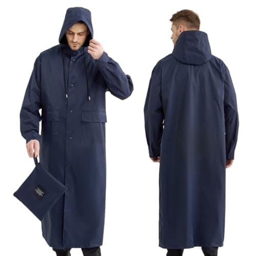 AIMLYXEE Men's Raincoat Waterproof Lightweight Rain Jacket Packable Hooded Windbreaker Breathable Long Trench Coat for Hiking