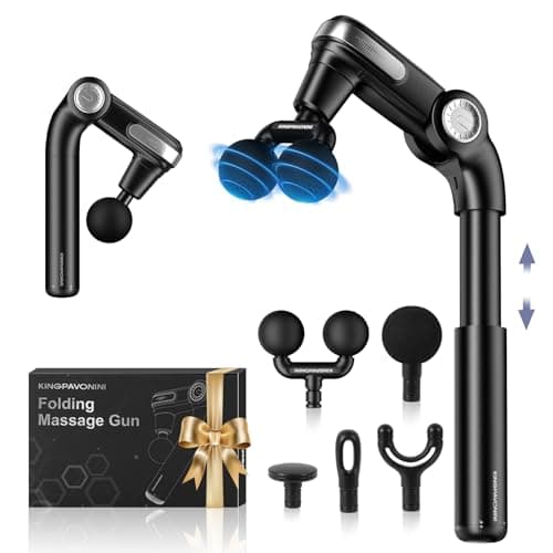 KingPavonini Foldable Massage Gun with Dual-Ball Head, Adjustable Head & Extendable Handle, Handheld Back Massage Gun Deep Tissue for Pain Relief, Portable Percussion Massager Gun, Gift for Men Women
