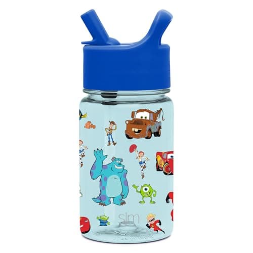 Simple Modern Disney Kids Water Bottle Plastic BPA-Free Tritan Cup with Leak Proof Straw Lid | Reusable and Durable for Toddlers, Girls and Boys | Summit Collection | 12oz, Pixar Pals