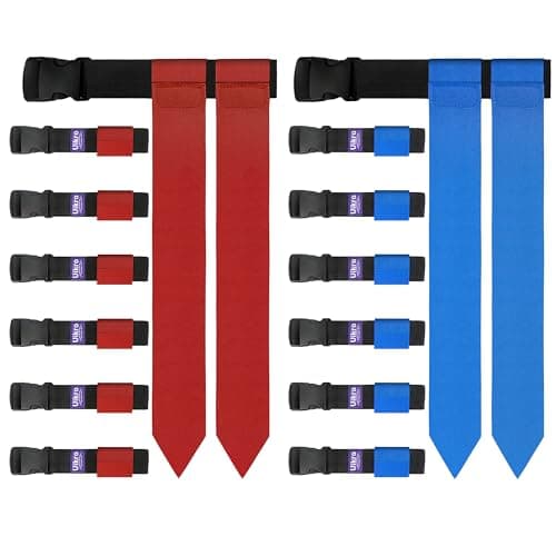 Uikro Flag Football Belts, 14 Player Adjustable Flag Football Set for Sports Training Competition (Red & Blue)
