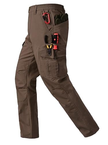 CNBQDD Work Pants for Men Durable Ripstop Water Resistant Construction Pants Cargo Hiking Tactical Pants with 7 Pockets Brown 32Wx34L