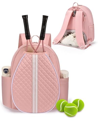 Sucipi Professional Tennis Bag with Shoes Compartment, Quilted Tennis Backpack, Water Resistant Tennis Racket Bags for Women, Suitable for Tennis, Pickleball and Badminton, Pink
