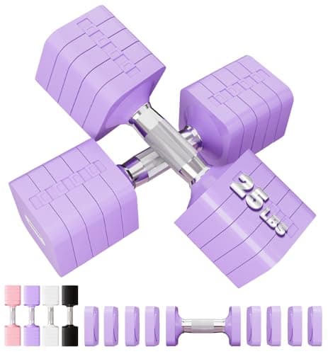 50 LB dumbbell Sets 5 in 1 Adjustable Hand Weights Sets for Women Men Free Weights Set Adjust Dumbbells for Home Gym Exercise Workout Strength Training Equipments, Purple