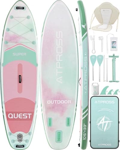 ATPROSS 10'6''x33''Inflatable Stand Up Paddle Board, 400lbs Extra Wide Stand Up Paddleboard with Kayak Seat, Anti-Slip EVA Deck Premium SUP Accessories Kit, Non-Slip Stable Deck Boat Green