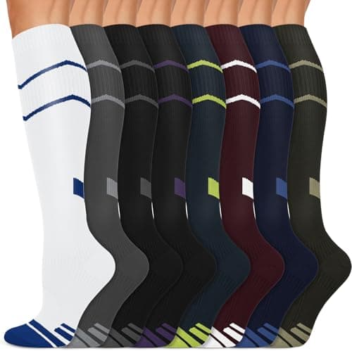 Iseasoo Copper Compression Socks 15-20 mmHg for Men & Women 8 Pairs – Circulation Support for Nurses, Travel, Running, Hiking, Soccer(S/M)
