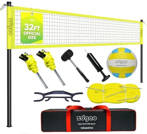 Volleyball Net Outdoor - Portable Volleyball Set for Backyard with Professional Volleyball Net, Wrap Yarn Volleyball and Pump, Boundary Line, Carry Bag