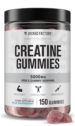 Jacked Factory Creatine Gummies 5g Daily Dose (1g per Gummy) - Creatine Gummy for Men and Women, Vegan-Friendly, Travel-Friendly, Third-Party Tested - 150 Gummies, Blue Raspberry