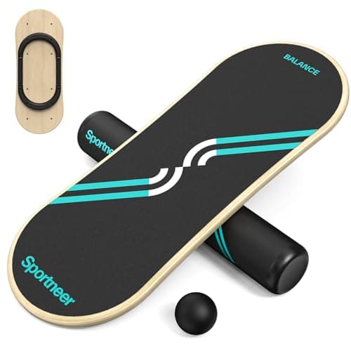 Sportneer Balance Board 7 Modes Wobble Board with Adjustable Stoppers Exercise Balancing Stability Trainer for Improve Balance, Surf Trainer & Physical Therapy - Roller and 2.8'' Ball Included (Black-Turquoise)