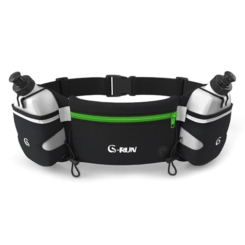 Hydration Running Belt with 2x10oz Bottles - Water Belts for Woman and Men - iPhone Belt for Any Phone Size - Fuel Marathon Waist Pouch for Runners - Jogging Cycling Biking