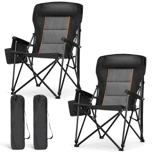 LET'S CAMP Oversized Camping Chairs 29.52" High Back Heavy Duty Lawn Chair Support 500LBS, Portable Collapsible Chair with Cup Holder, Side Pocket,2 Pack(Black)