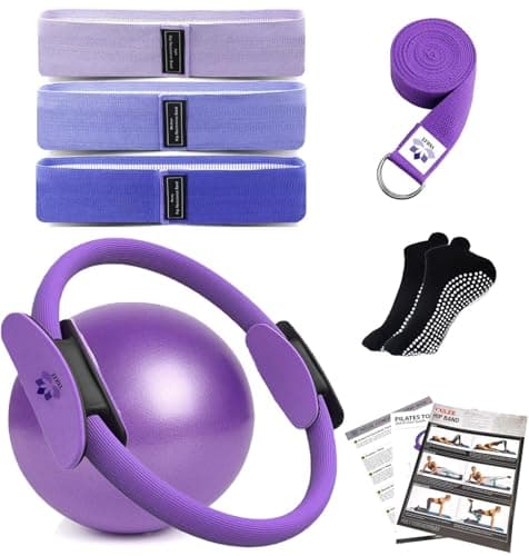 YXILEE Pilates Ring Circle Set - Workout at Home Workout Equipment Women - Booty Bands Stretching Equipment Pilates Mini Exercise Ball for Legs Arms and Thighs (Blue)