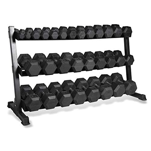 CAP 1200 LB Dumbbell Set with 3-Tier Rack, Rubber Hex Weights, Home & Commercial Gym Weight Set for Strength Training, Chrome Handle, Black Rack