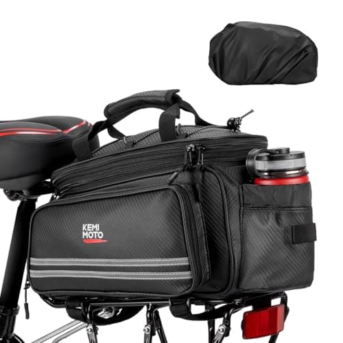 KEMIMOTO 20L Bike Bag Rear Rack with Waterproof Rain Cover, Carbon Leather Bike Trunk Bag Pannier Handbag for Bicycle, Ebike, Storage Cargo Mountain Road Bike Commuter