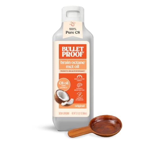 Bulletproof Brain Octane C8 MCT Oil, 32 oz – 100% Pure Coconut Oil, Triple-Distilled Keto Energy Supplement for Coffee & Smoothies, Unflavored, No Additives or Fillers, Non-GMO