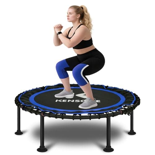 K KENSONE 40" Foldable Rebounder Trampoline for Adults with Bungee, 450 LBS Quiet Indoor Mini Trampoline for Adults Fitness, Gym Workout, Home Exercise, Blue
