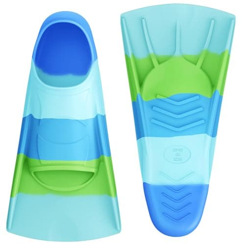 Gintenco Swim Fins, Kids Swim Training Fins for Lap Swimming, Travel Size Flippers with Mesh Bag, Silicone Swimming Fins for Kids Teens Adults Women Men (CH10, XS(Jr 13-1.5))
