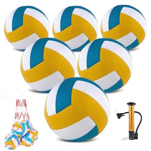HYPGARD 6 Pack Volleyballs Official Size 5, Waterproof Soft Bulk Recreational Volley Balls with Pump and Net Bag for Indoor Outdoor Beach Sand Water Pool Game Training Match for Beginner, Yellow