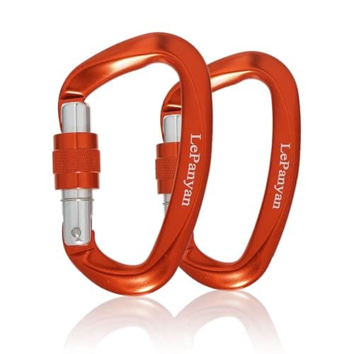 Screw Lock Climbing Carabiner 25KN, Heavy Duty Manual Locking Carabiner 2 Pack with Ergonomic D-Shape, for Rock Climbing, Rescue, Hammock, Aerial Work, Camping(Orange)