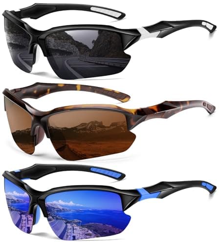DioKiw 3PACK Sports Polarized Sunglasses for Men Cycling Running Fishing UV400 Protection Sun Glasses Lightweight Half Frame Goggles