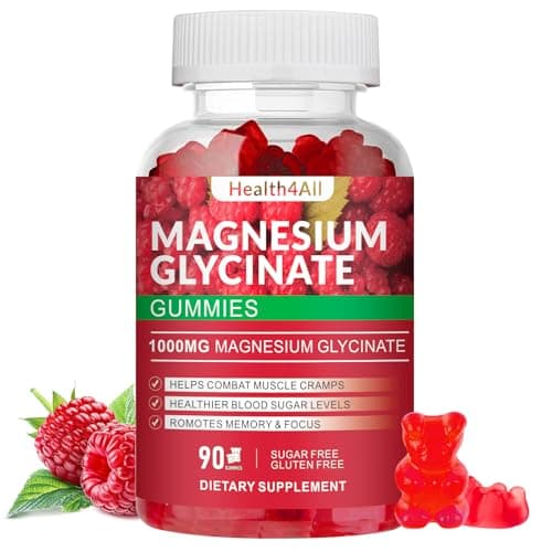 Magnesium Glycinate Gummies 1000mg, High Absorption Sugar Free Magnesium Potassium Supplement for Relaxation, Stress Relief, and Sleep Support for Adults & Kids - 90 Raspberry Gummies