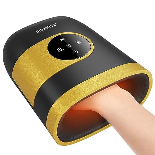 CINCOM Upgraded Hand Massager - Cordless & Portable Hand Massager with Heat & Compression for Arthritis and Carpal Tunnel Relief from Wrist to Palm and Finger (Yellow)