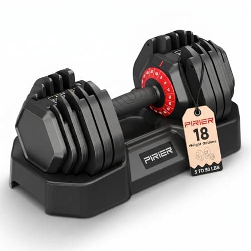 PIRIER Adjustable Dumbbell 50LB, 18-in-1 Free Weight Adjustable Dumbbells, One-Hand Twist Adjust, Space-Saving Design, Home Gym Strength Training Equipment for Men & Women