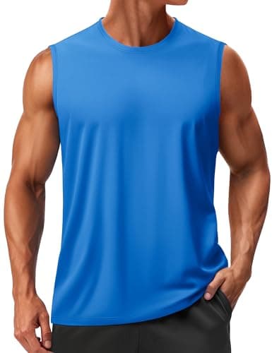 TACVASEN Tank Tops Men Sleeveless Tee Shirts Workout Shirts for Men Dry Fit Workout Tank Sleeveless Gym Tops Muscle Running Swimming Blue XL