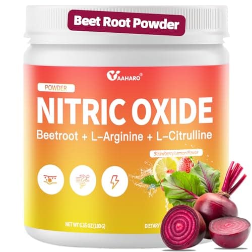YAAHARO Nitric Oxide Supplement - 180g Nitric Oxide Powder with Beetroot Powder, L-Arginine & L-Citrulline - Energy Support for Women & Men - Strawberry Lemon Flavor - 25 Days Supply