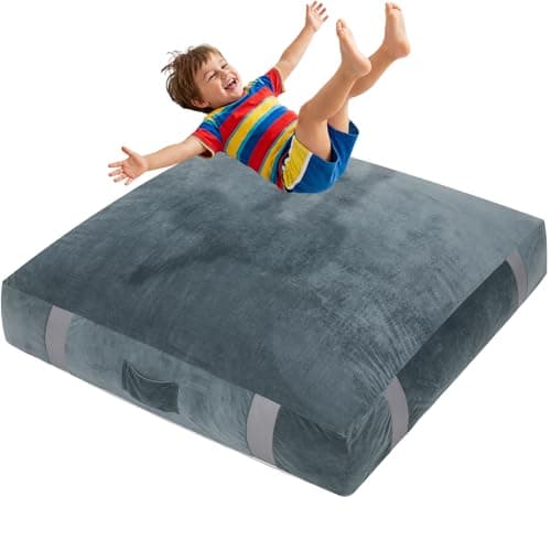 FBSPORT Crash Sensory Pads for Kids,Sensory Crash Mat for Autistic Kids with Extra 4" EPE Crash Sensory Pad for Enhanced Security,Soft Foam Blocks Washable Velvet Cover,Jump,Play,Therapy-4×3 Ft(Gray)