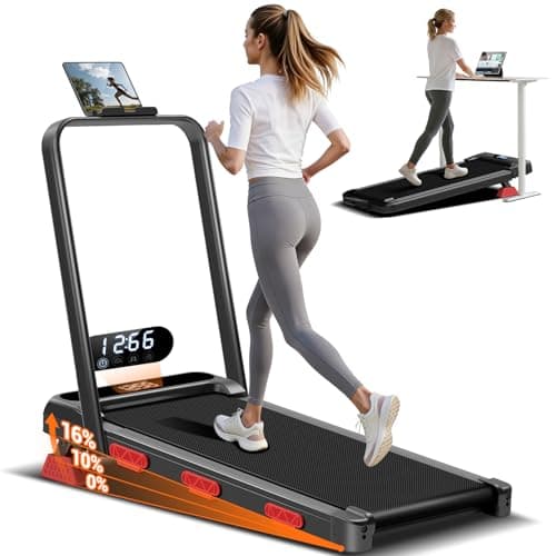 16% Incline 3-in-1 Under Desk Walking Pad, 2.5HP Quiet Foldable Treadmill, Portable Compact Walking Pad, Low Noise Treadmill for Home Office Small Space, 0.6-6.2 MPH, 300 LBS Capacity