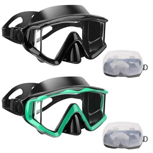 Diving mask Anti-Fog Swimming Snorkel mask Suitable for Adults Scuba Dive Swim Snorkeling Goggles Masks (Black + Green, Adult)