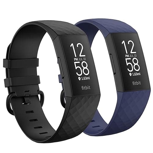 2 Pack Waterproof Bands Compatible with Fitbit charge 3 / Fitbit charge 4 / Fitbit Charge 3 SE, Classic Soft Sports Replacement Wristbands for Women Men (Small 5.5''-7.1'', black/black) (Black/Navy, Small 5.5''-7.1'', black/black))