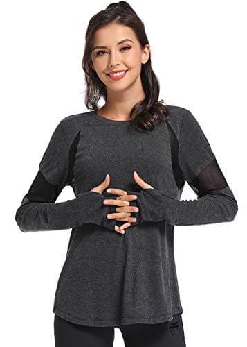 Muzniuer Womens Long Sleeve Workout Shirts-Plain Long Sleeve Tshirt for Women Yoga Sports T-Shirt Long Sleeve Breathable Shirts Activewear with Thumb Hole Gray S