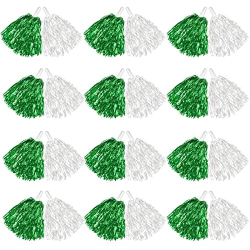 DILIBRA 24 Pcs Metallic Cheerleading Pom Poms, Cheerleaders Cheer Pom Poms with Baton Handle, Cheering Squad Hand Flower for Adults Kids Team Spirit Sports Game Dancing Party