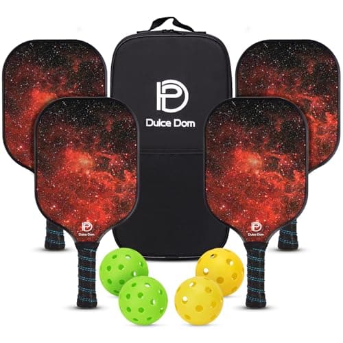 DULCE DOM USAPA Approved Fiberglass Pickleball Paddles Set of 4, Lightweight Pickleball Set with 4 Pickleballs and Pickleball Bag, Pickle Ball Equipment for Men Women, Red