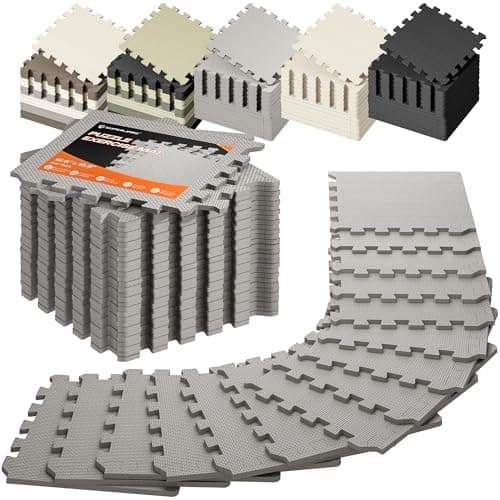 SUPERJARE Gym Floor Mats, EVA Foam Puzzle Exercise Mats, Interlocking Floor Mats, Cushioned Foam Floor Tiles, Gym Flooring Workout Mat for Home Gym, Playroom, Garage, 18 PCS, 12.6"x12.6"x0.4", Grey