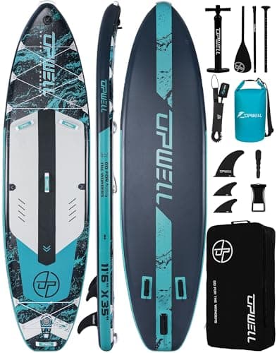 UPWELL 11'6"×35" Extra Wide Inflatable Paddle Board, Stand Up Paddle Board, Sup Paddle Boards for Adults, Atlantic