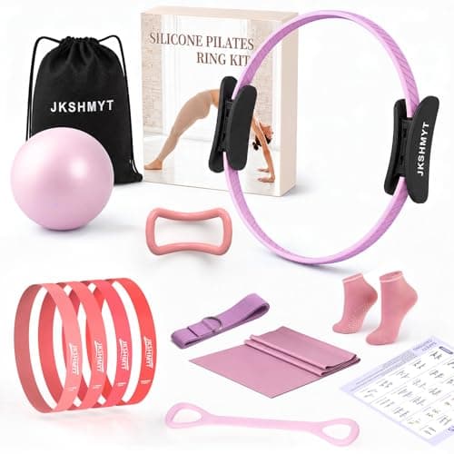 JKSHMYT Pilates Kit for Women,Pilates Equipment Set –14.5" Home Magic Ring Workout with Pilates Ball,Resistance Bands,Yoga Strap,Yoga Ring & Grip Socks Accessories for Essentials Starter Home Workouts