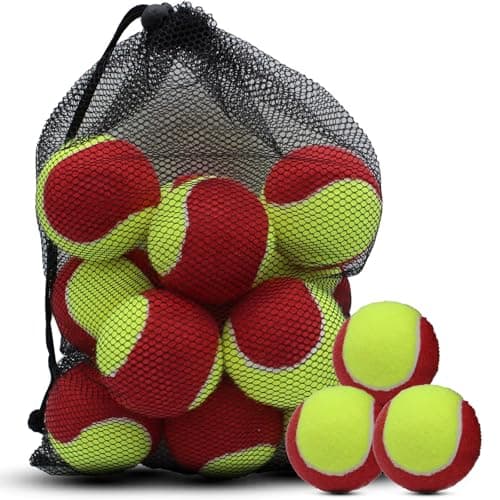 SHYUJAJIE 20 Pack 25% Low Compression Stage Tennis Ball for Beginners Youth Kids Training Practicing with Mesh Bag for Easy Transport (Red)